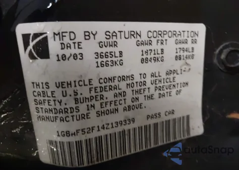 2004 Saturn Ion 1 from USA, damaged, VIN 1G8AF52F14Z139339